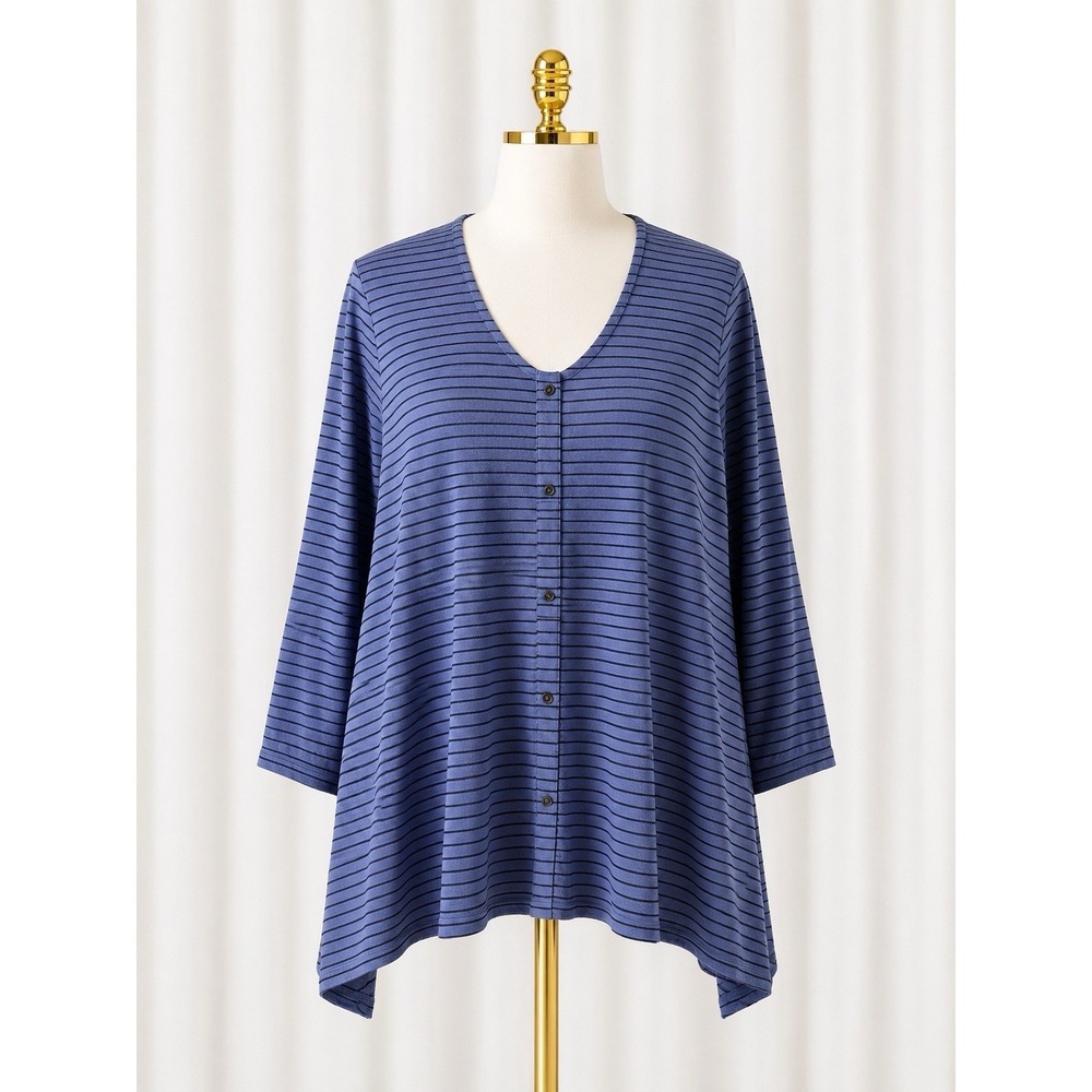 Denim & Co Striped Heavenly Jersey 3/4-Sleeve Top Pullover Blue A382152 Size 3X